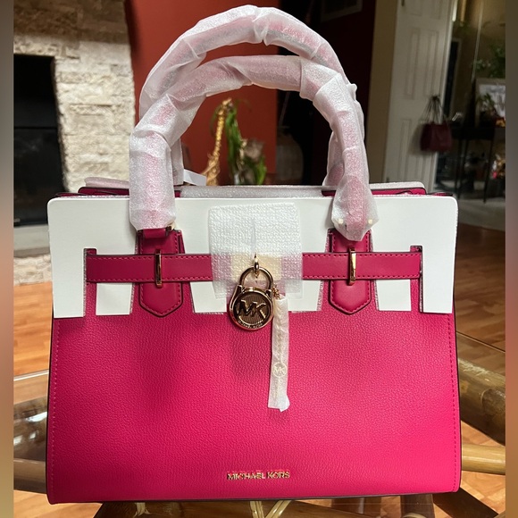 MICHAEL KORS HAMILTON MEDIUM SATCHEL SHOULDER PEBBLED LEATHER BAG ELECTRIC PINK - Picture 3 of 6